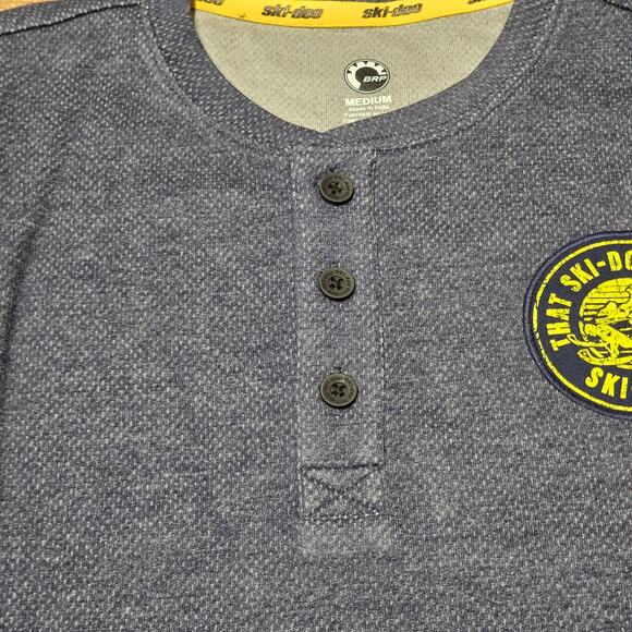 Ski-Doo Men's Waffle Knit Thermal Long Sleeve Henley Denim Blue NWT - Picture 8 of 11